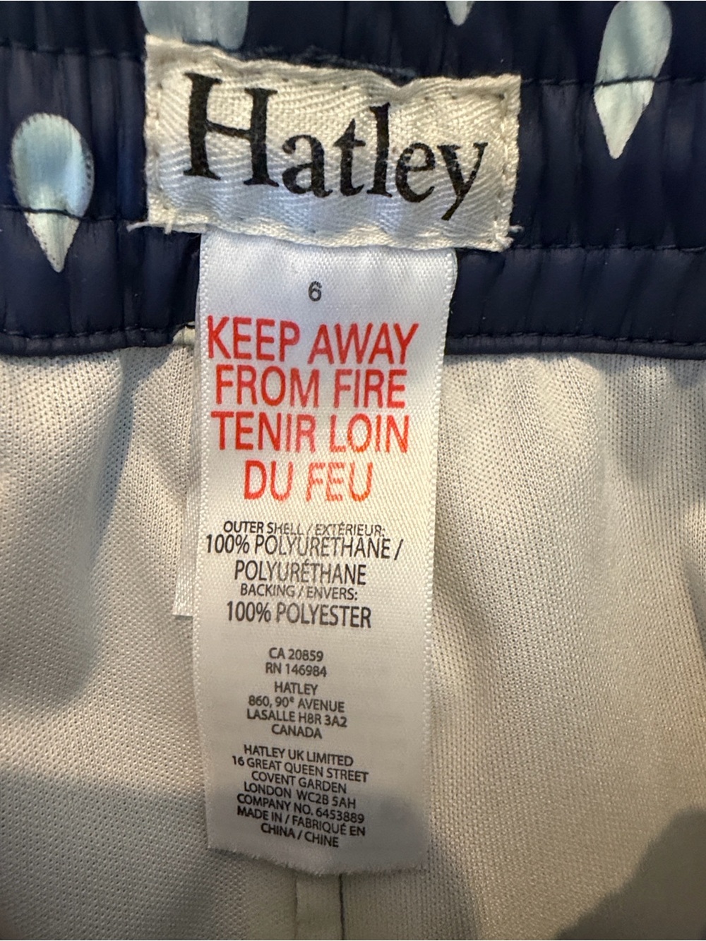 Hatley Navy Blue and pink Rain splash pant with Light Blue Polka Dots